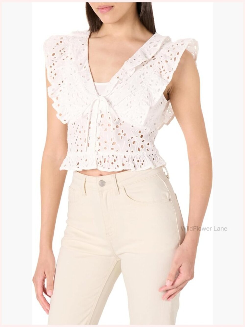 Tie Front Ruffle Detail Sleeveless Blouse Top Cotton Regular Fit
